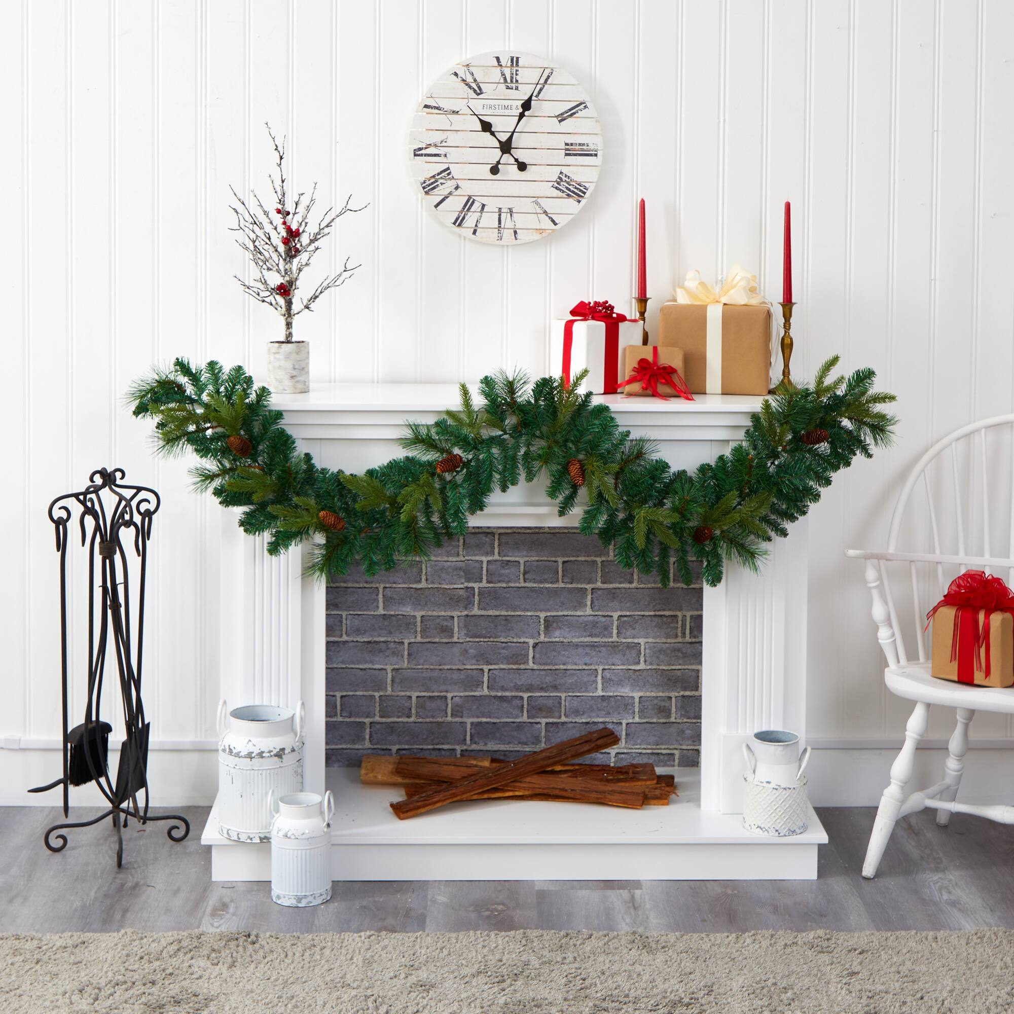 6ft. Pre-Lit Clear LED Mixed Pine & Pinecone Artificial Garland